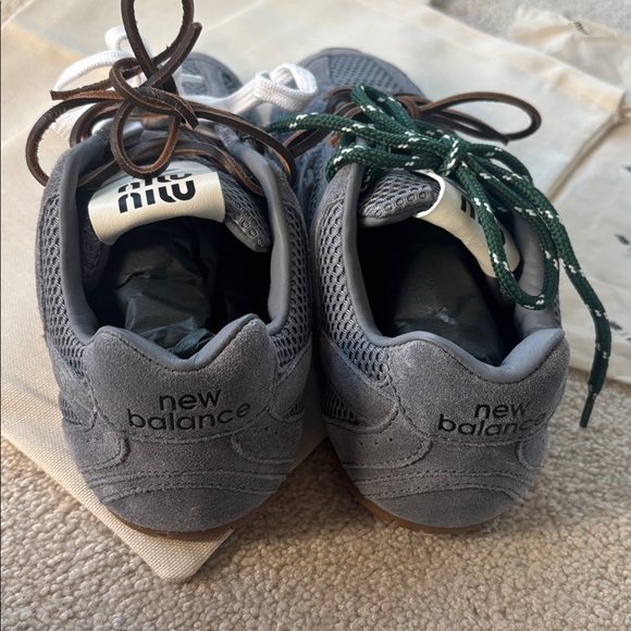 Miu Miu Gray Sneakers with Green and White Laces - Picture 6 of 9